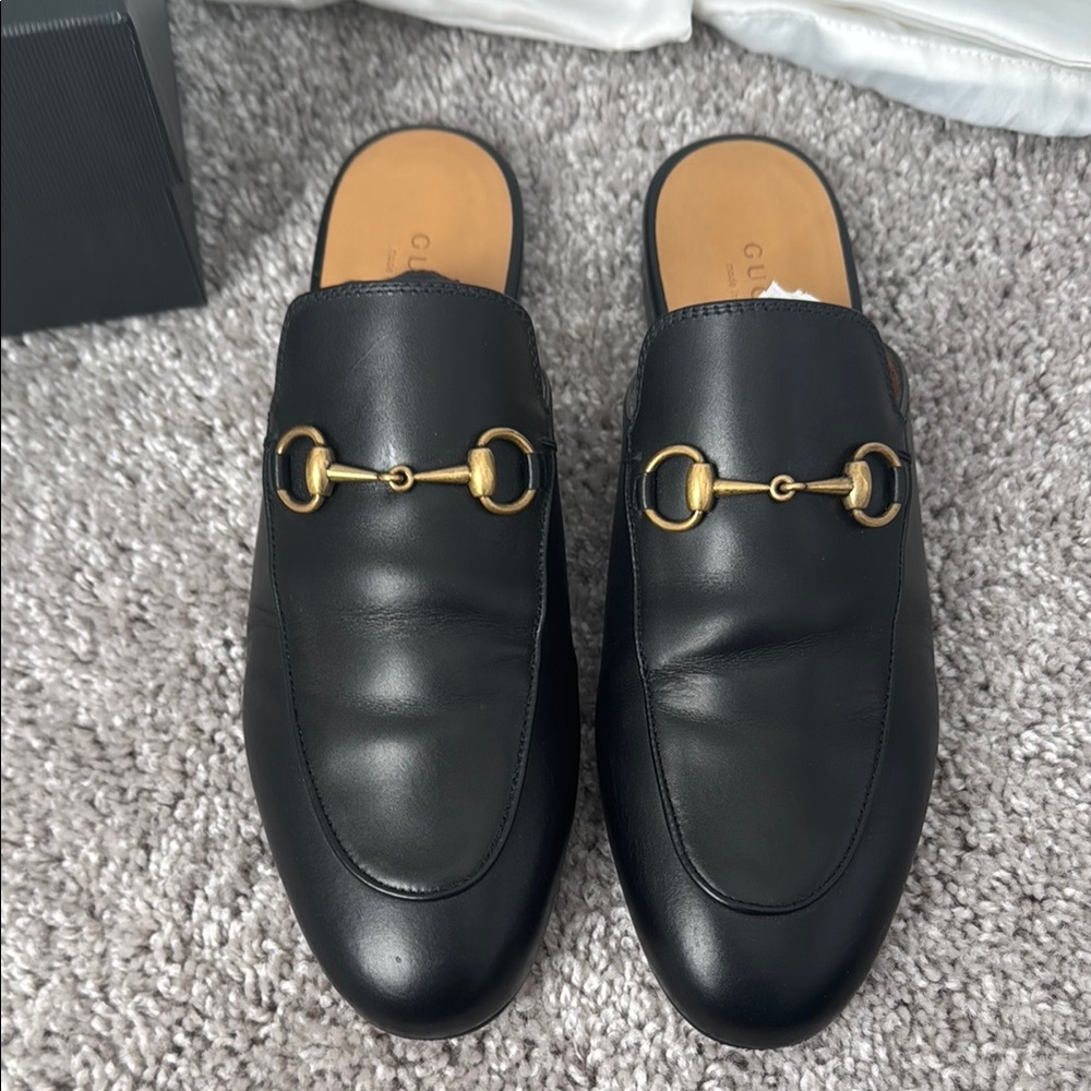Gucci Princetown Leather Mules - Black with Gold Hardware